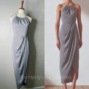 SHONA JOY Annalise Core High Neck Ruched Midi Dress in Grey